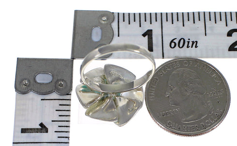 Turquoise Mother Of Pearl Flower Southwestern Genuine Sterling Silver Ring Size 6-3/4 QX75806